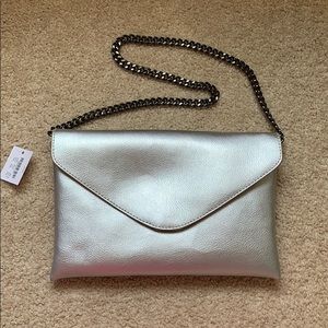 J Crew Silver Envelope Clutch with Chain